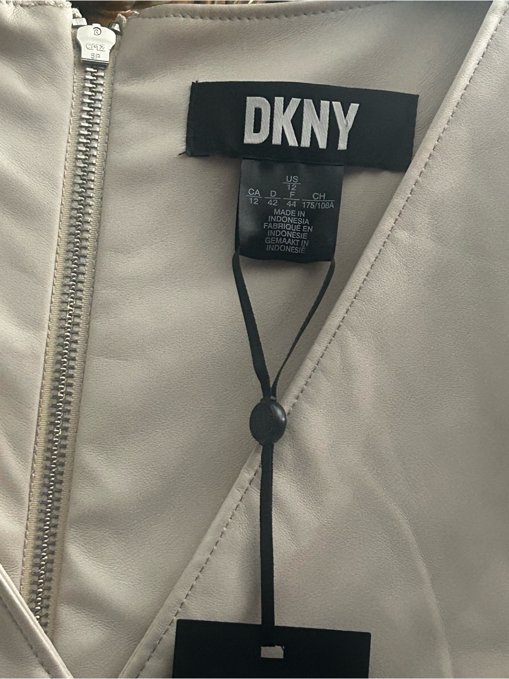 DKNY Beige Leather Zip-Front Dress